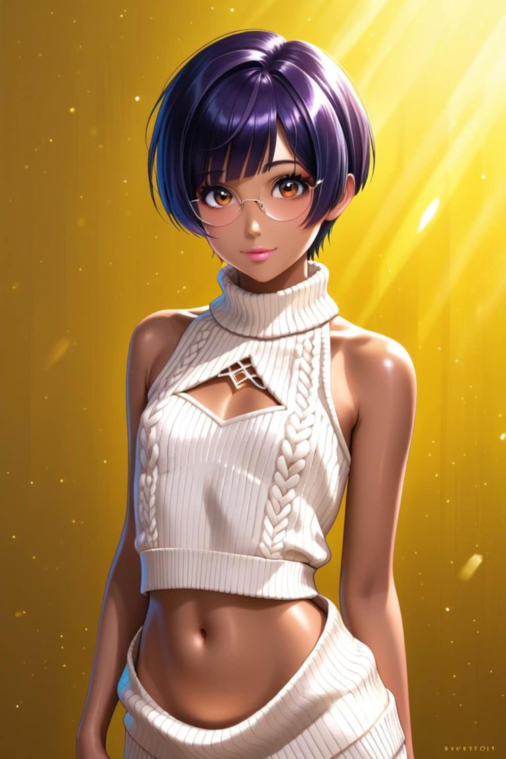 へそ出しセーターのメガネ少女