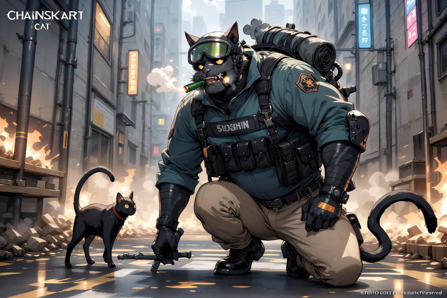 葉巻を咥えた猫兵士