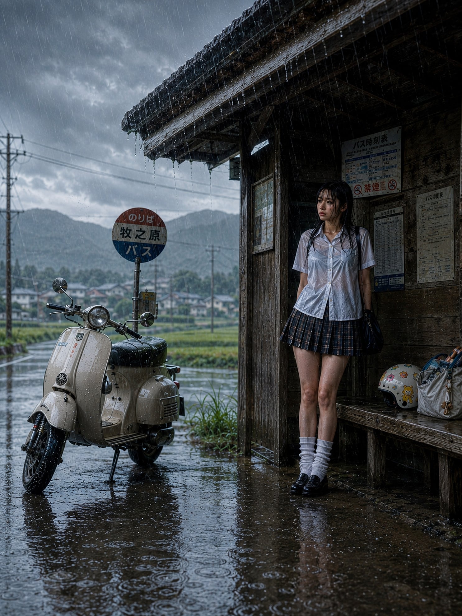 【バイクと女の子】雨宿り