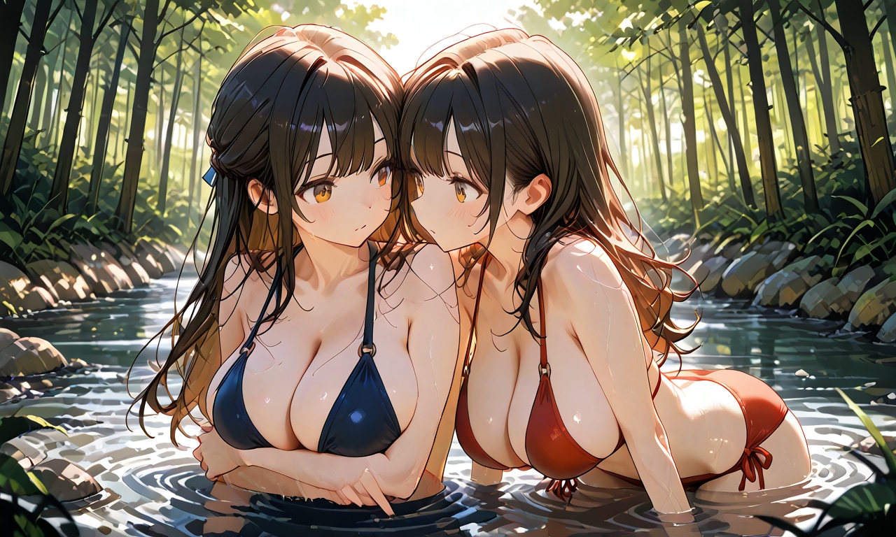 川辺で遊ぶ少女たち