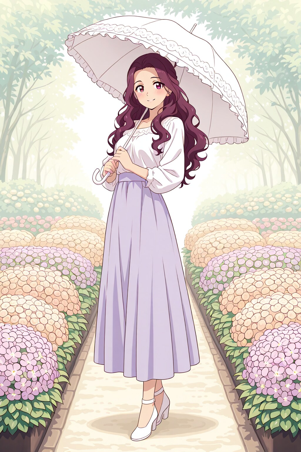 白い日傘を差した女性