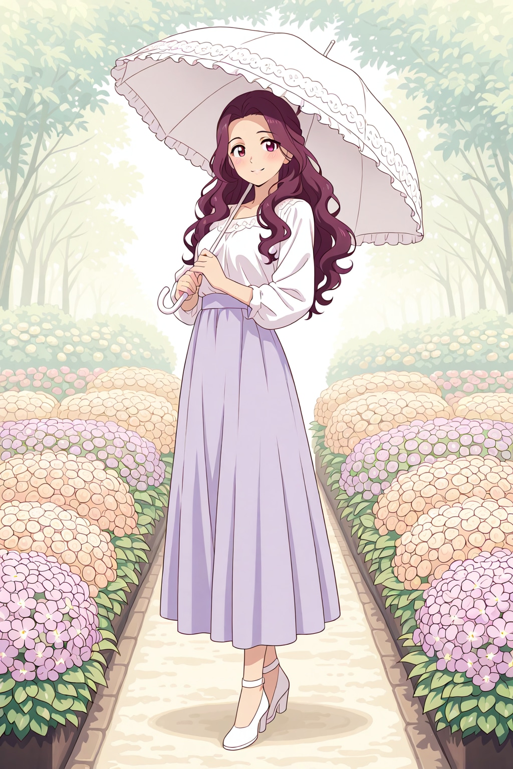 白い日傘を差した女性