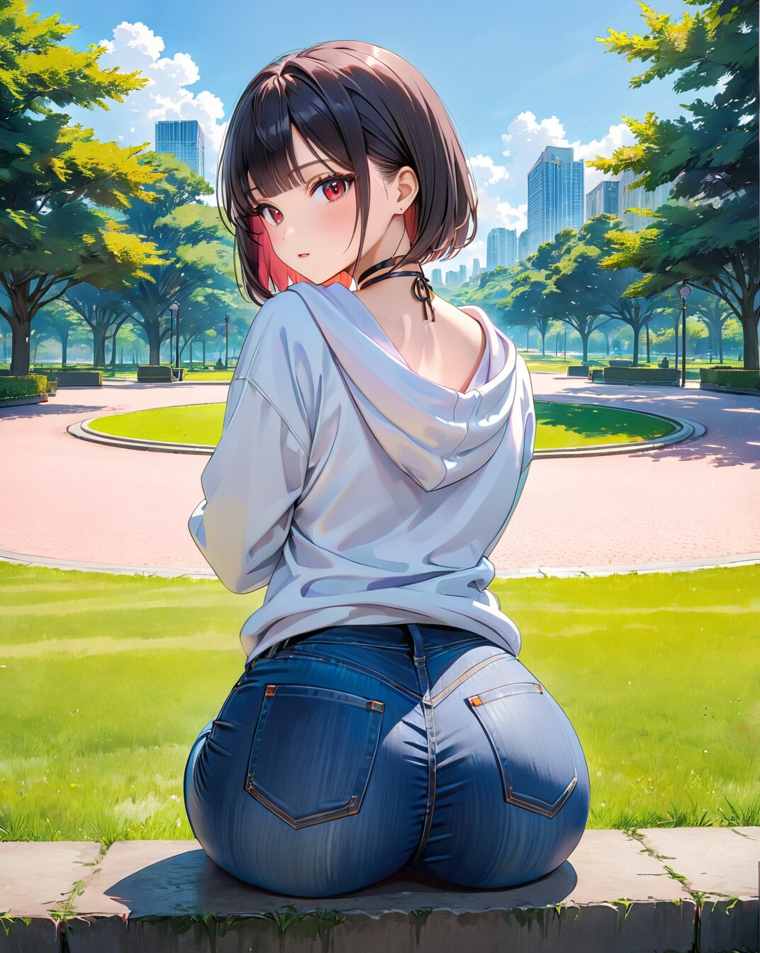 パーカーとジーンズパンツとお尻