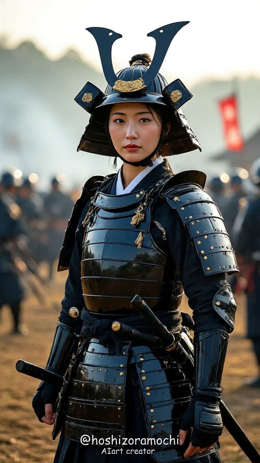 乱世を駆ける、革新の具足と鋭き眼光 A woman of innovation and a sharp eye who can lead the way through turbulent times | の人気AIイラスト・グラビア