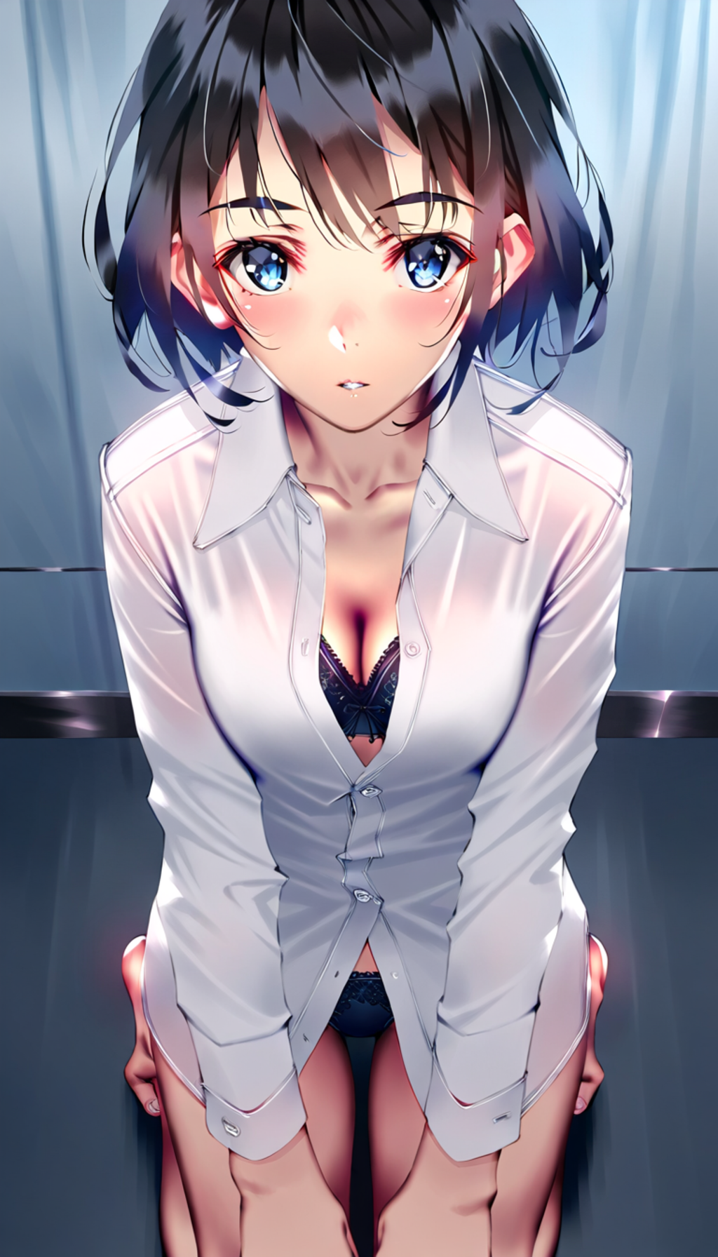 white shirt, black lingerie