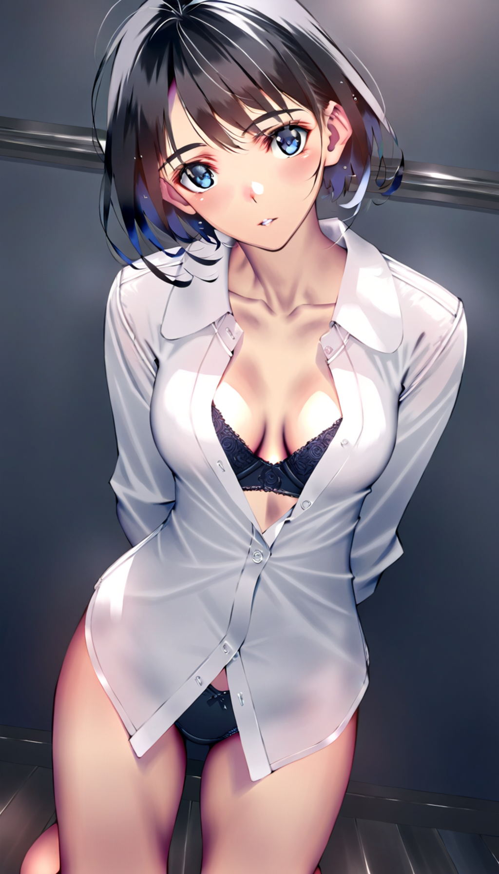 white shirt, black lingerie