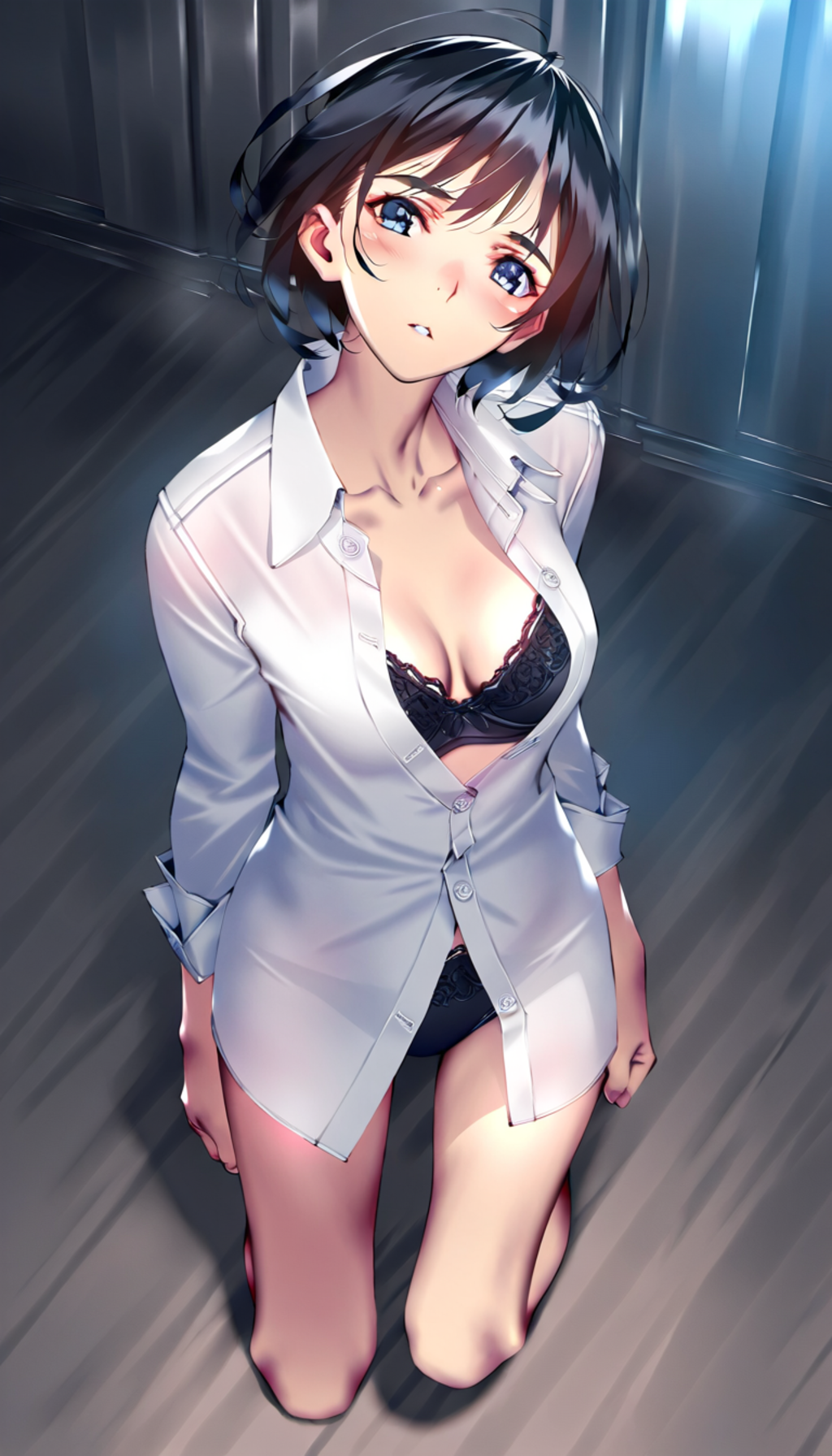 white shirt, black lingerie