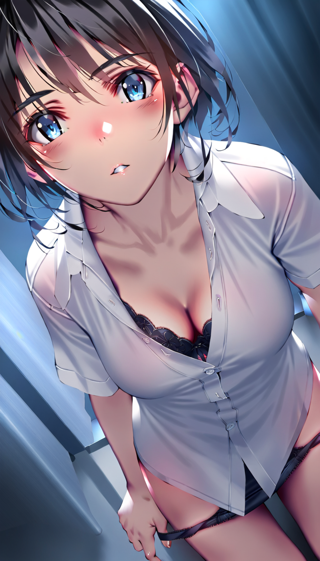 white shirt, black lingerie
