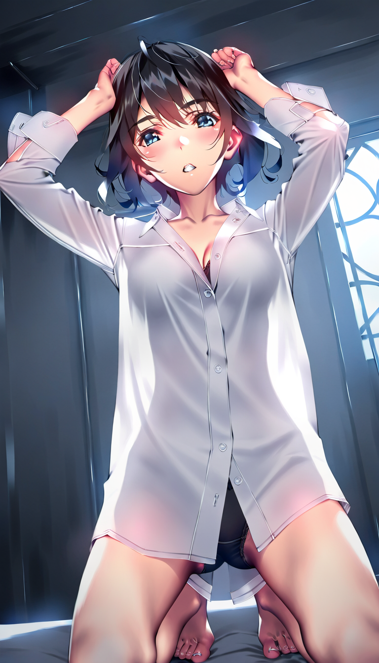 white shirt, black lingerie
