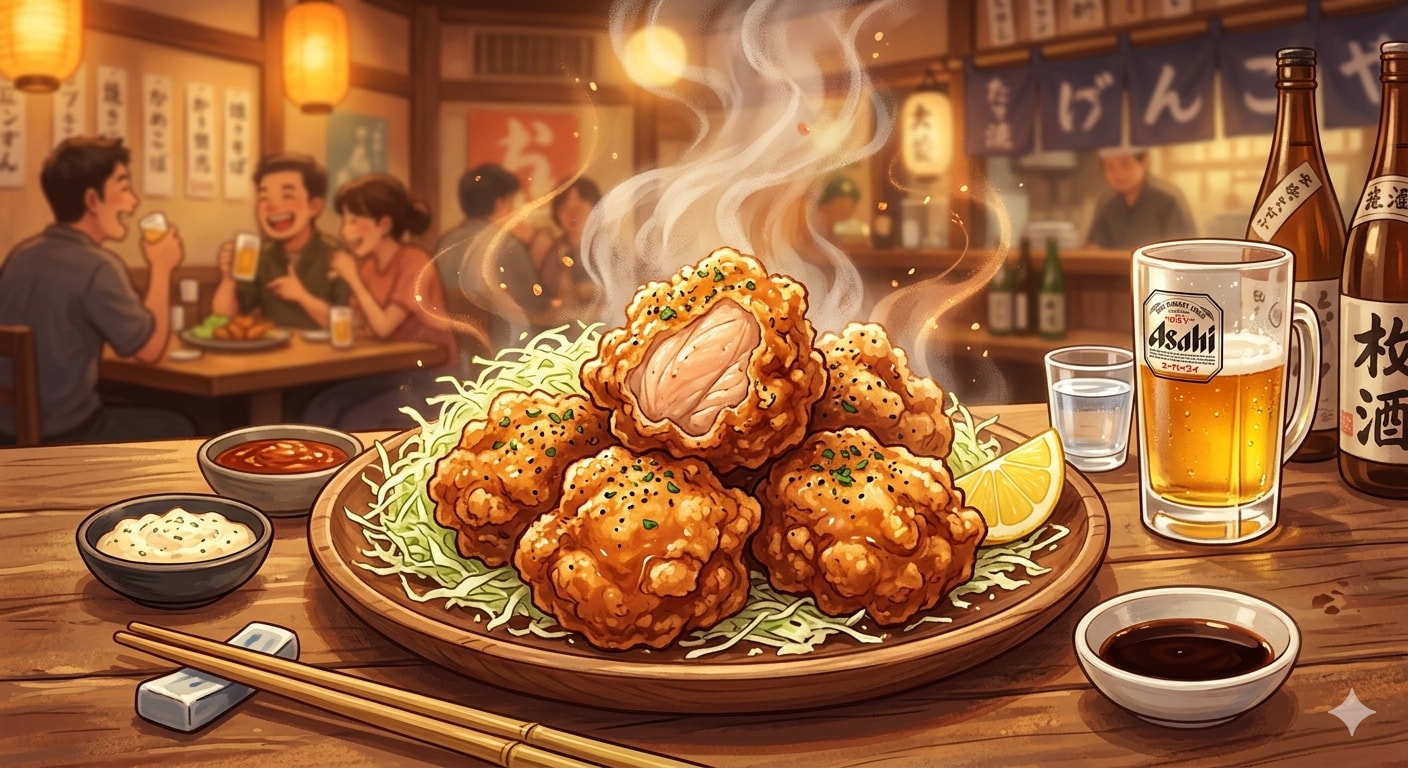 揚げたてのアツアツを冷たいビールと共に | の人気AIイラスト・グラビア