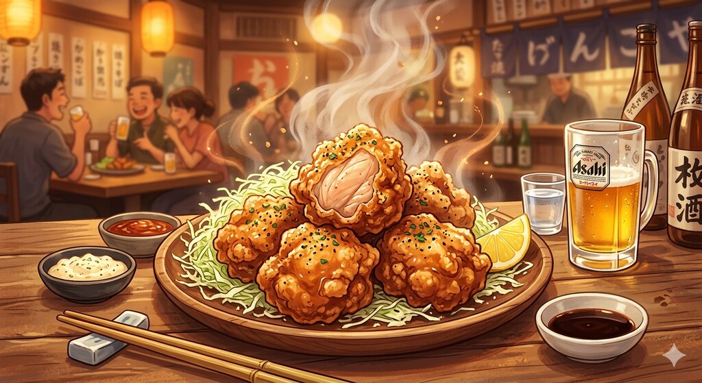 揚げたてのアツアツを冷たいビールと共に