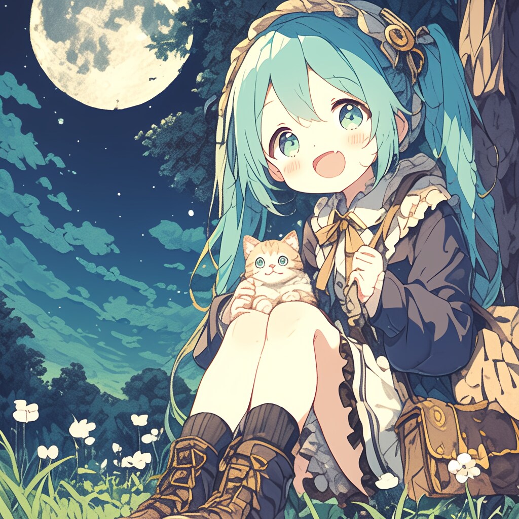 ネコと満月 | の人気AIイラスト・グラビア