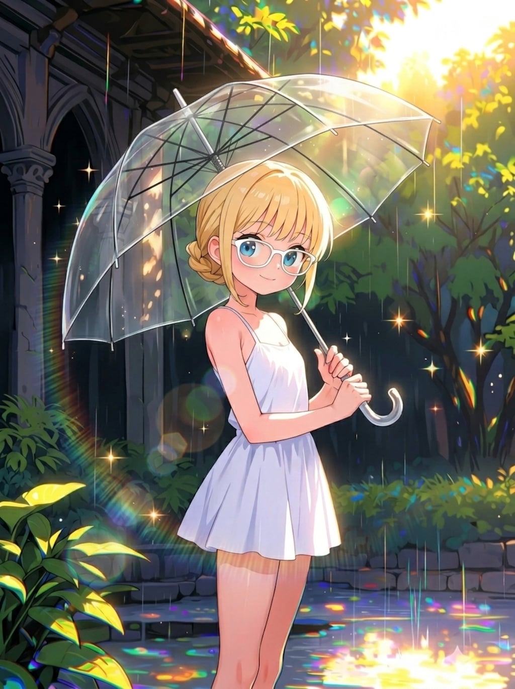 きらきら雨　（NanoBanana2素材編集 習作）
