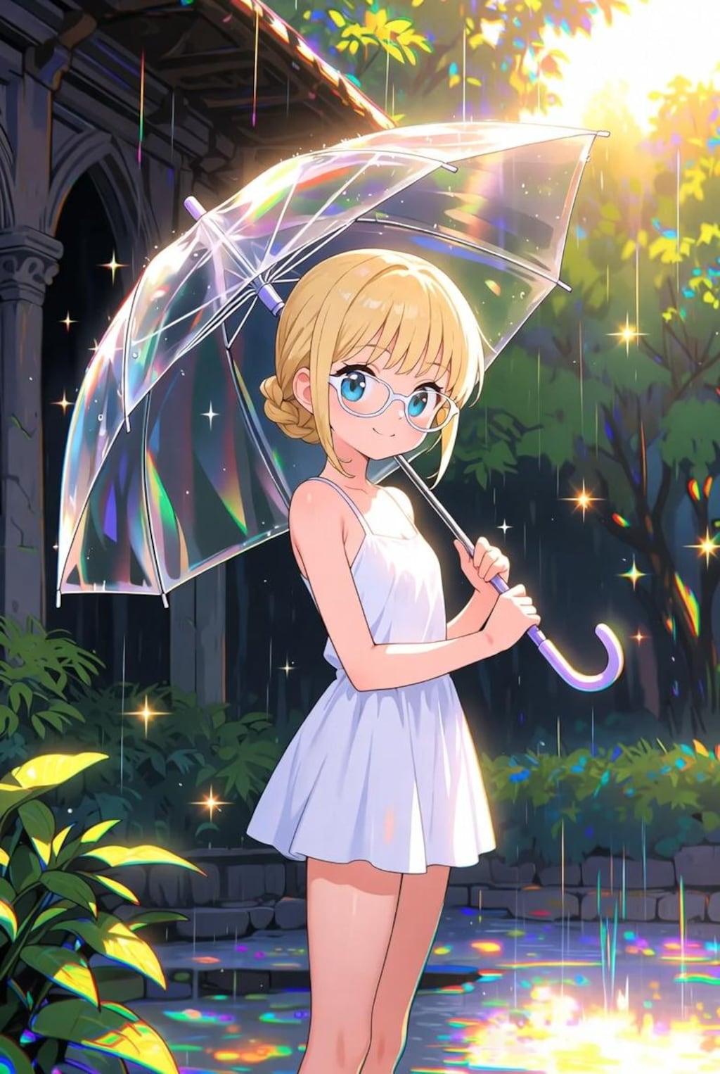 きらきら雨　（NanoBanana2素材編集 習作）