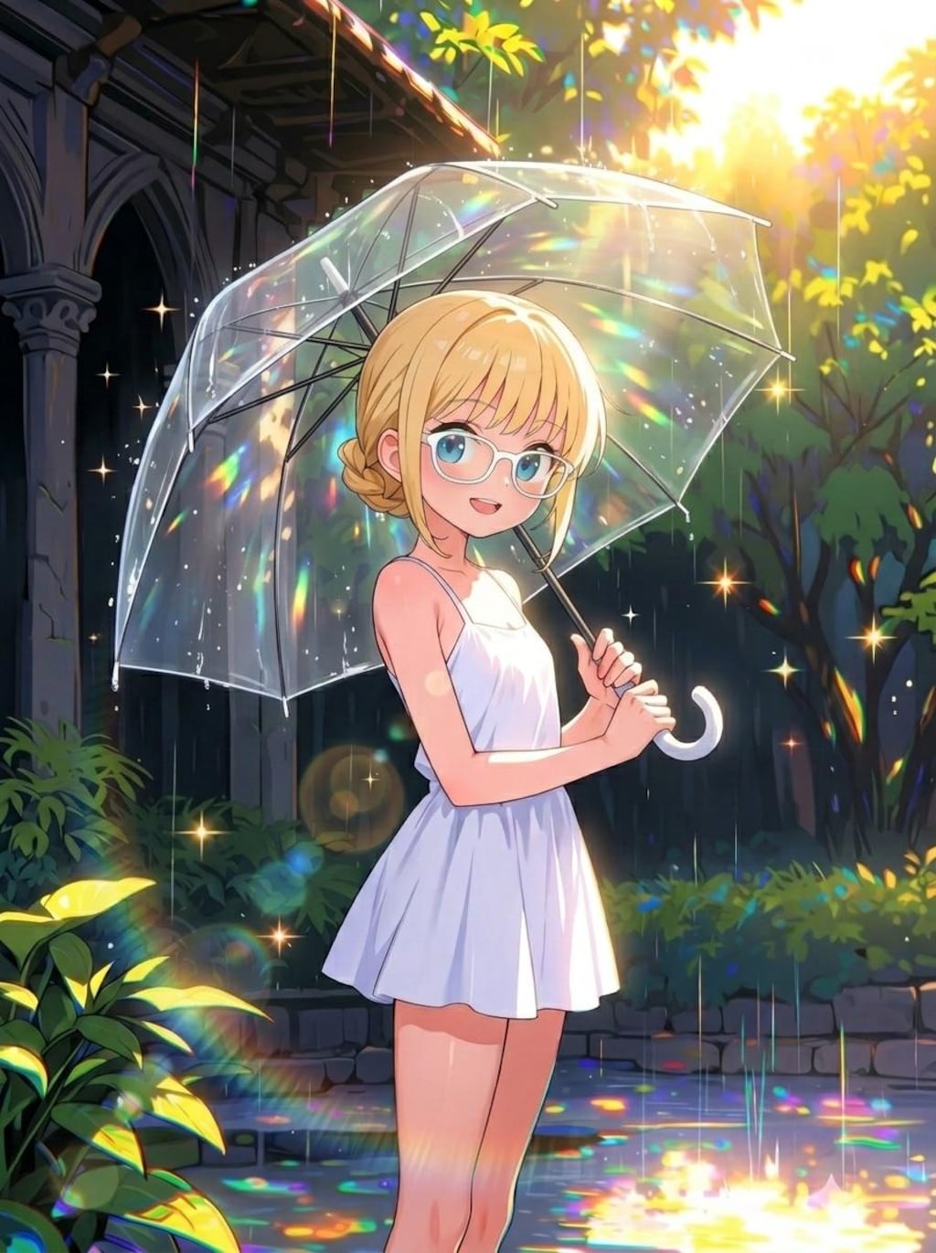 きらきら雨　（NanoBanana2素材編集 習作）