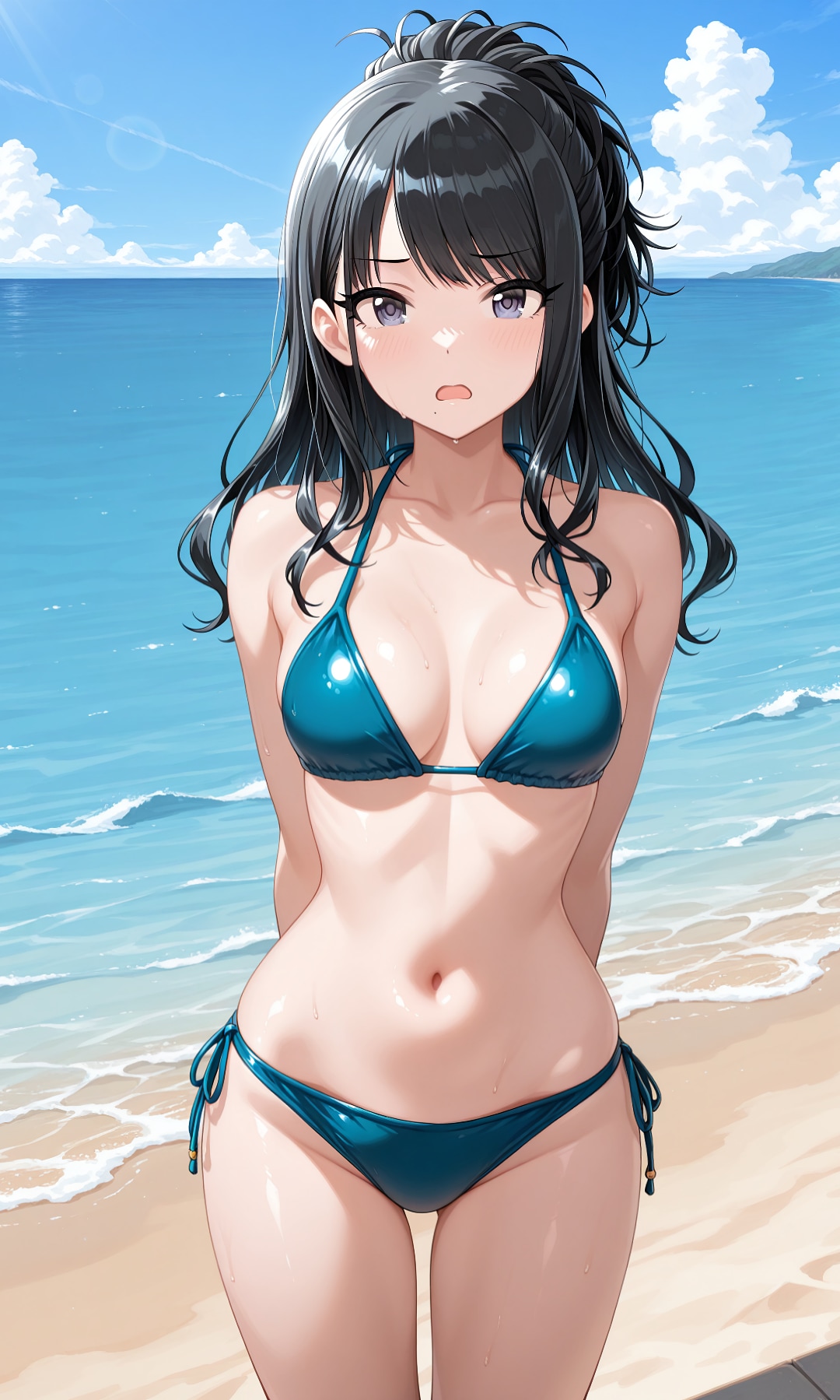 ぱっつぱつのビキニを着させられて心底嫌そうな灯織