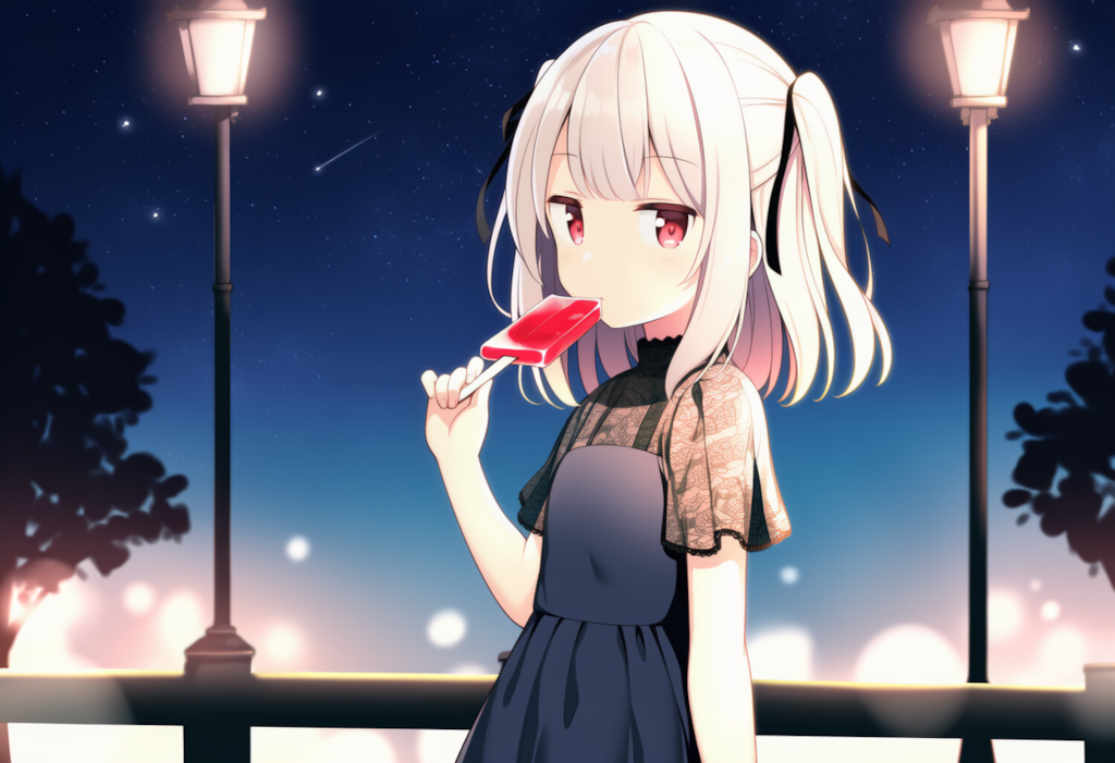 アイスを買い食いするクシュちゃん