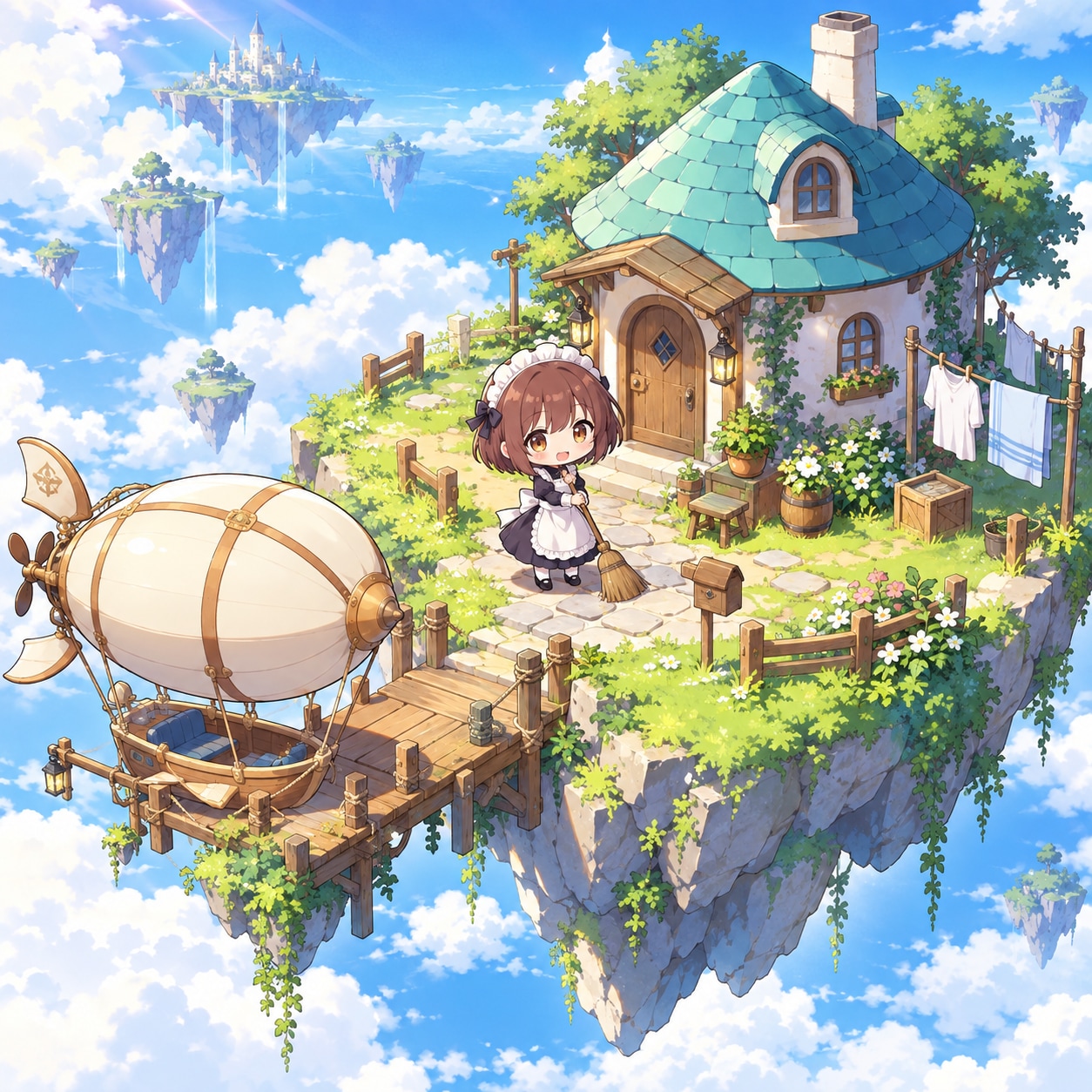 浮き島とメイドさん | の人気AIイラスト・グラビア