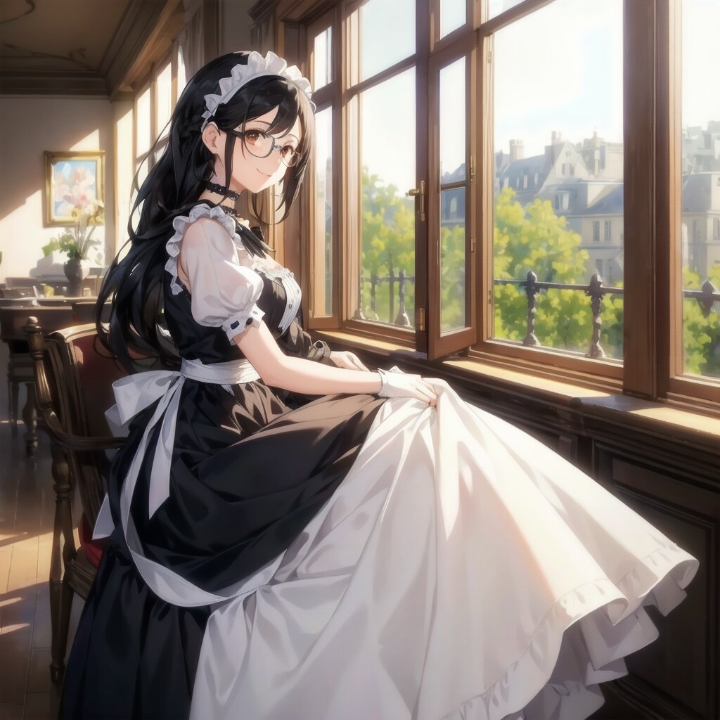 黒髪ロングの眼鏡クラシカルメイドさん