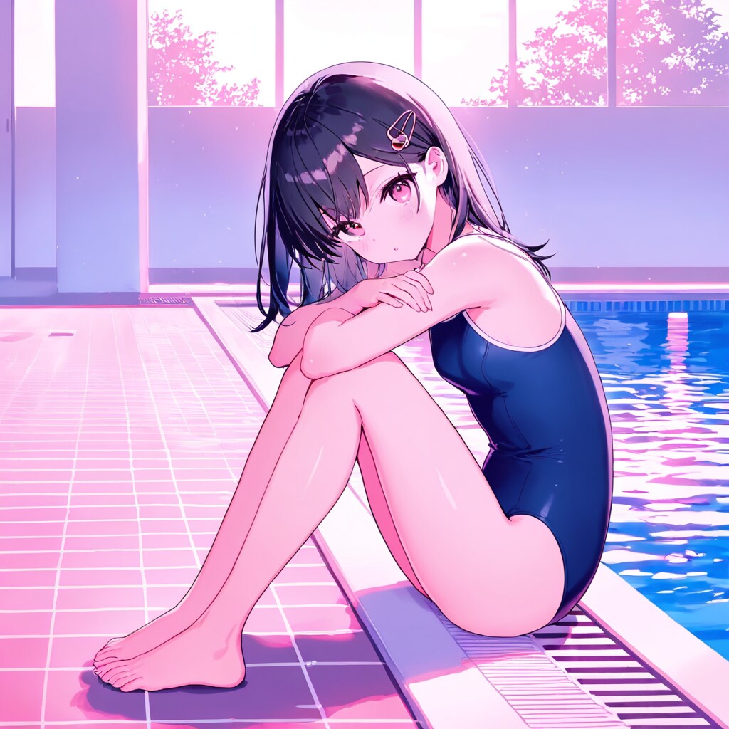 スク水の女の子、夕暮れ？