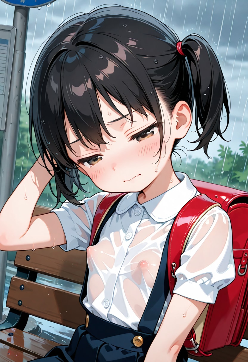 バス停と透け乳首ロリ