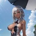 褐色銀髪ちゃんの黒水着 2枚目