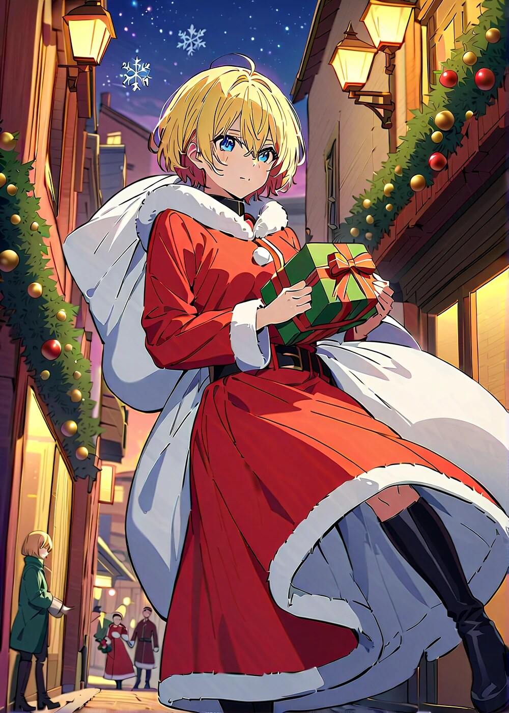 金髪ボブで中性的な容姿のサンタ | の人気AIイラスト・グラビア