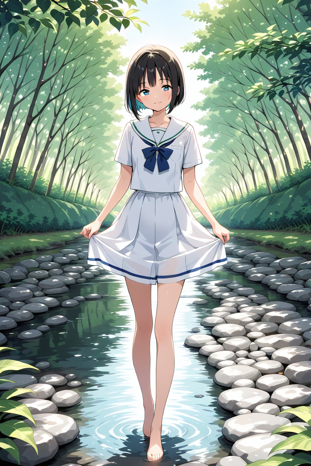 河原で水遊び