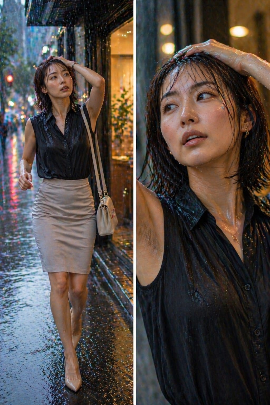 スコール、脇、ずぶ濡れ