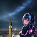 サイバーパンクな街と時計塔と女の子 3枚目