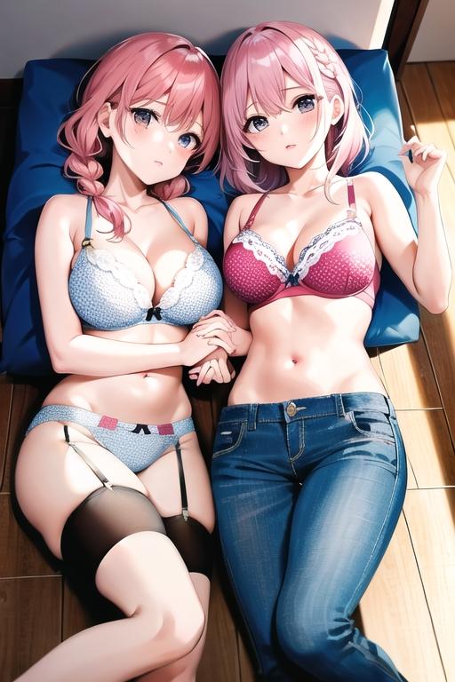 下着姿で誘惑する双子姉妹