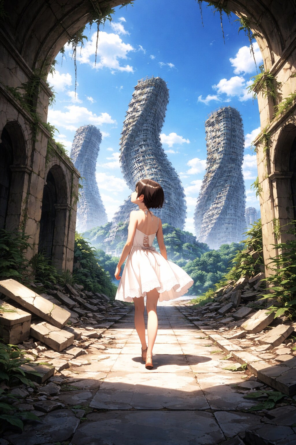 くねくねタワマン廃墟と少女 | の人気AIイラスト・グラビア