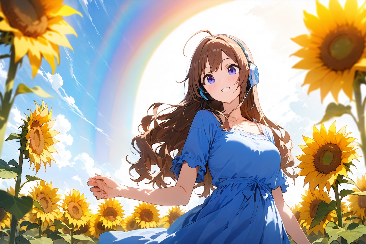 ひまわりと虹 | の人気AIイラスト・グラビア