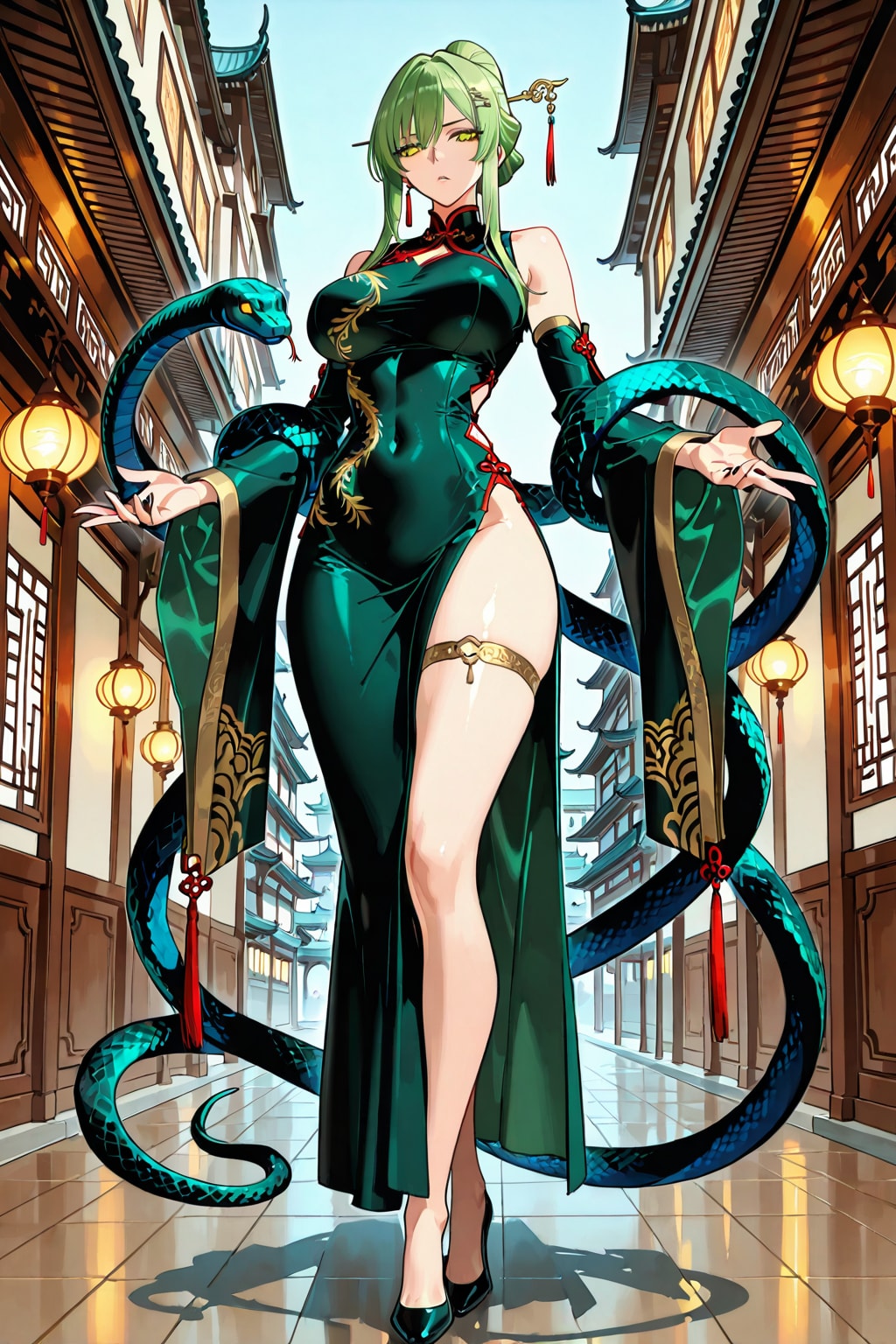 🐍【恐怖と羨望の「二尺様」】蛇神の長女「翠蓮（スイレン）」 | の人気AIイラスト・グラビア