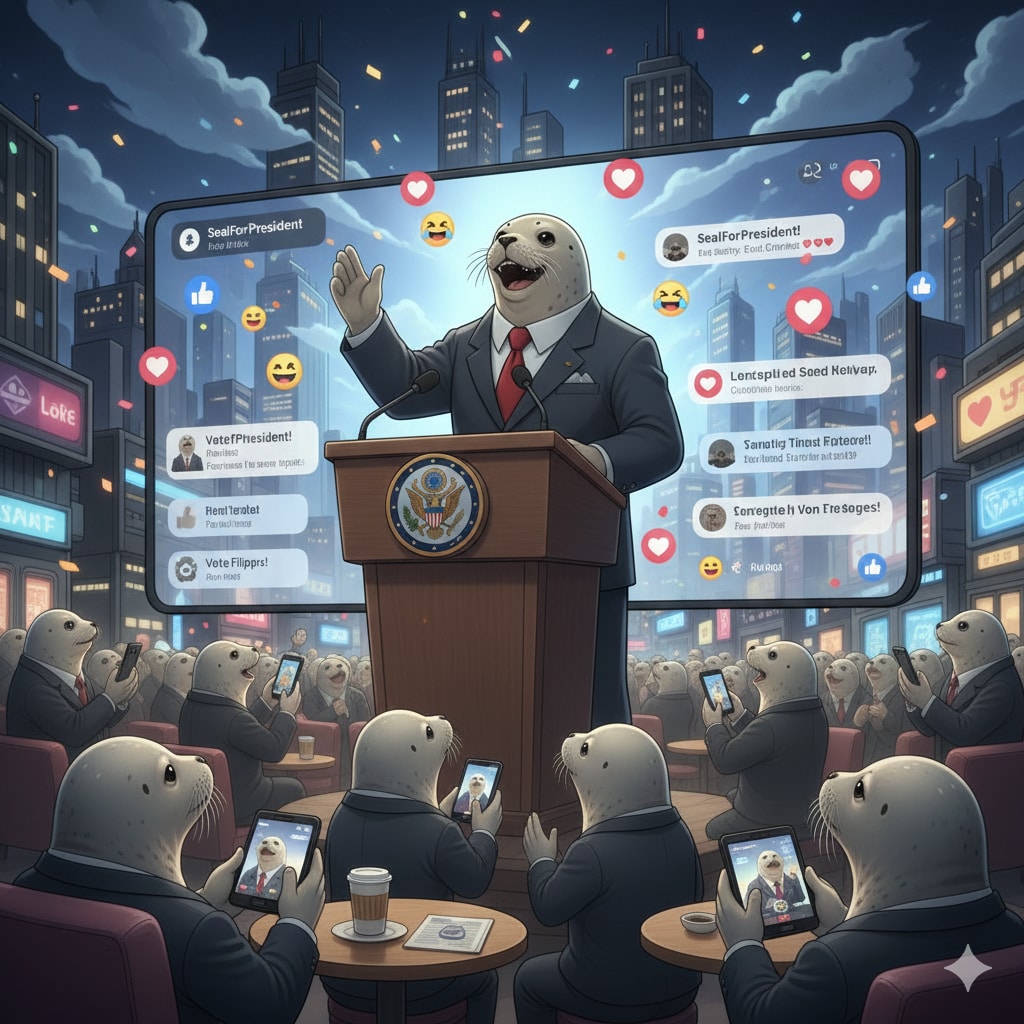 アザラシがSNSで選挙演説 | の人気AIイラスト・グラビア