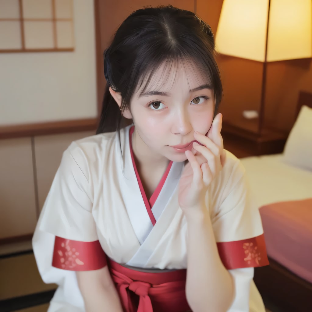 黒髪ロングで巫女服の美女１８