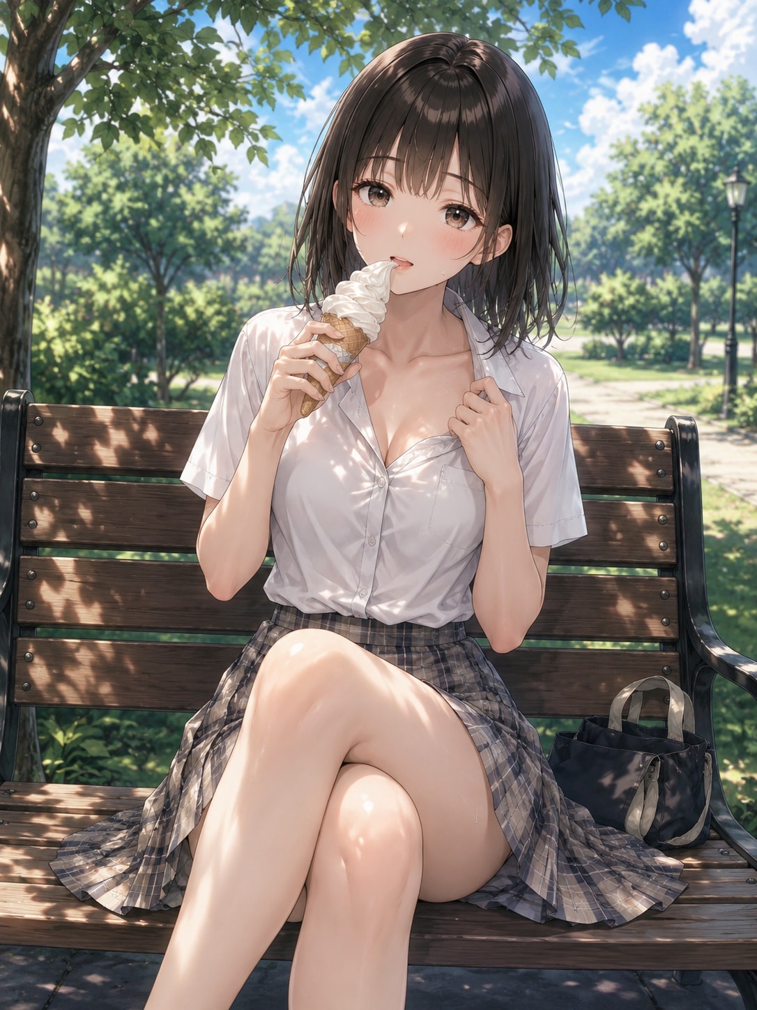 公園でアイスを食べる幼馴染