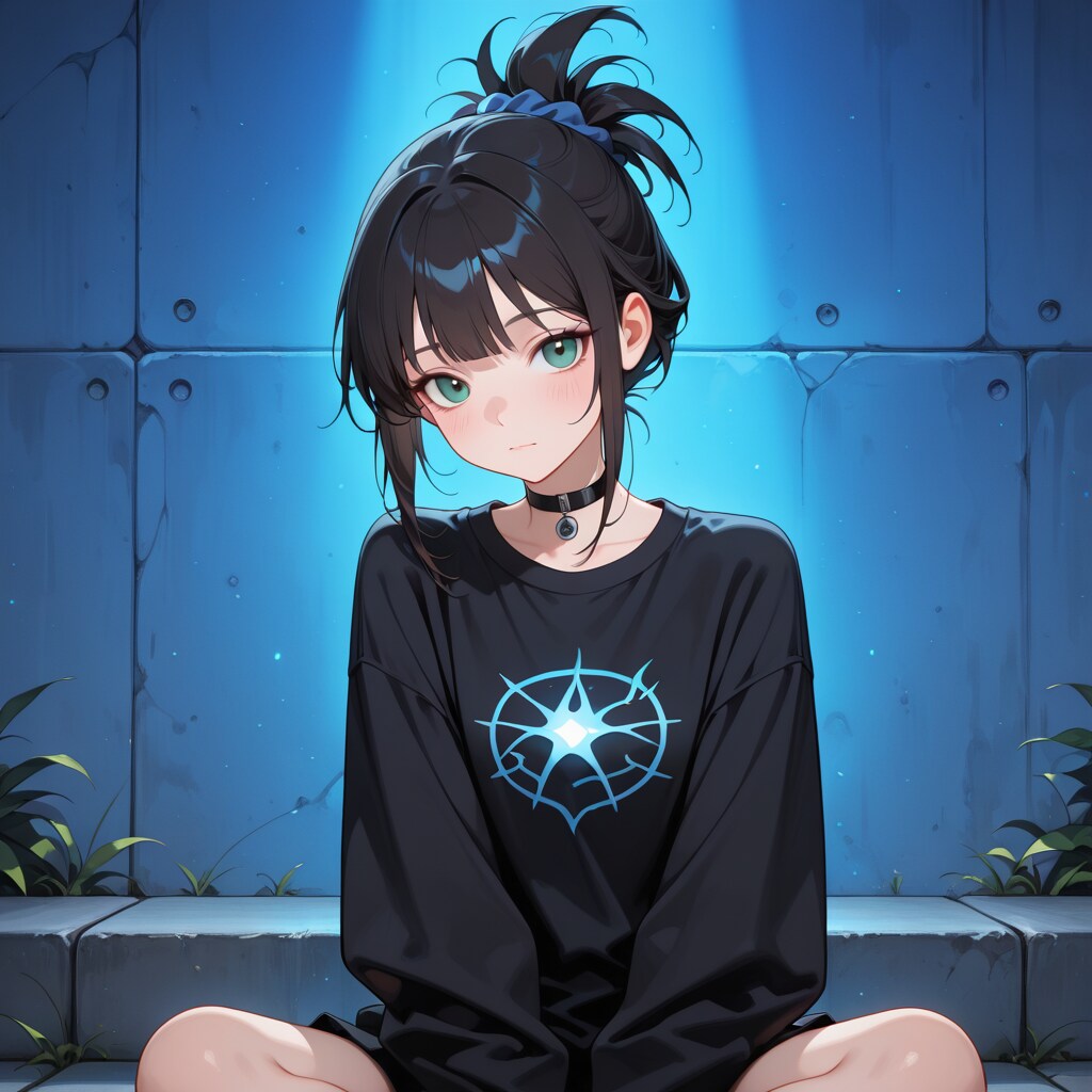 青いライトとチョーカー