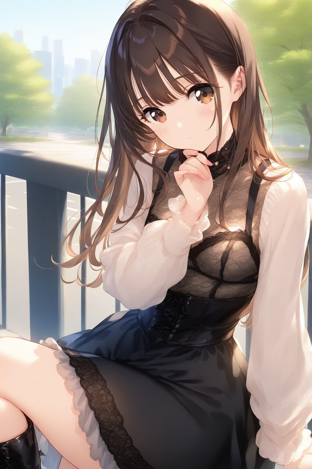 手すりにもたれる子