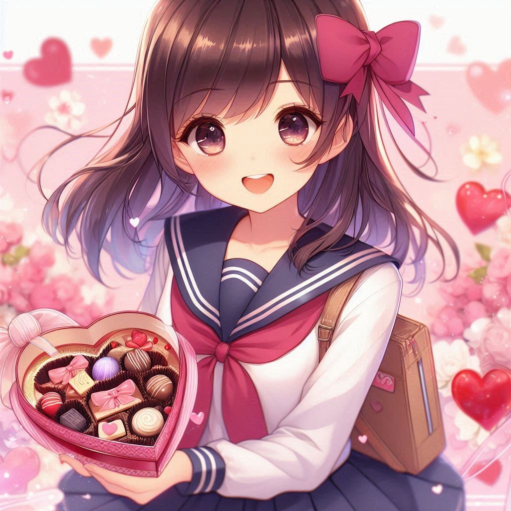 義理チョコを撒く少女(DALL-E)(2)