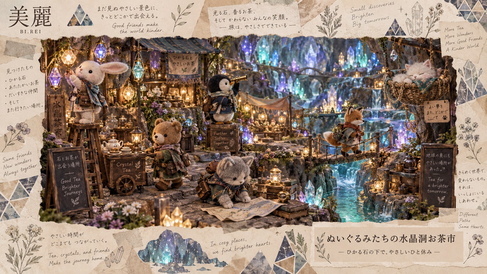 Crystal Cave Tea Market — A Gentle Pause on the Journey  More tea. More wonders. More good friends. | の人気AIイラスト・グラビア
