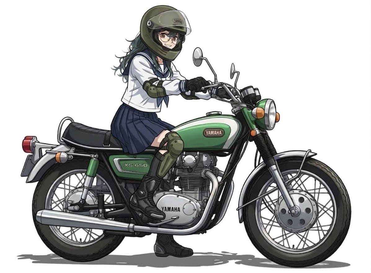 JKがもうすぐ還暦なバイクに乗って登校する | の人気AIイラスト・グラビア