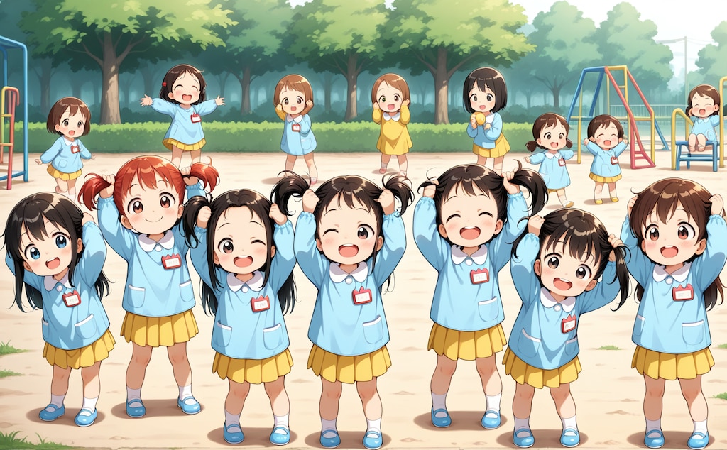 手ツインテ園児たち