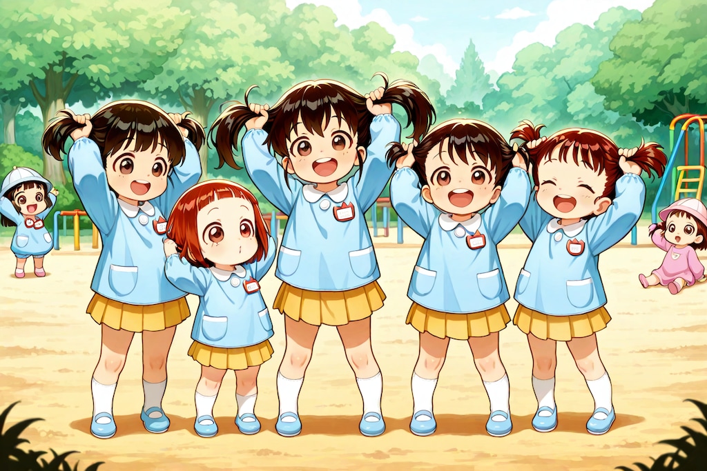 手ツインテ園児たち