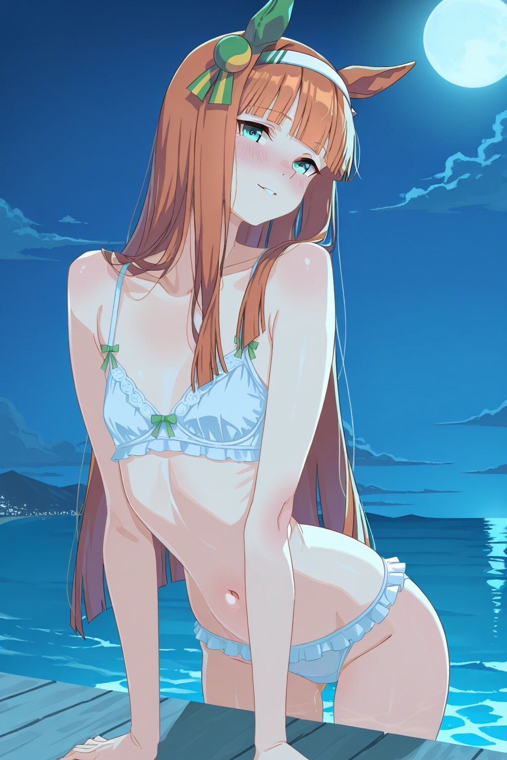 下着姿のスズカさんと夜の海(ちちぷい版)