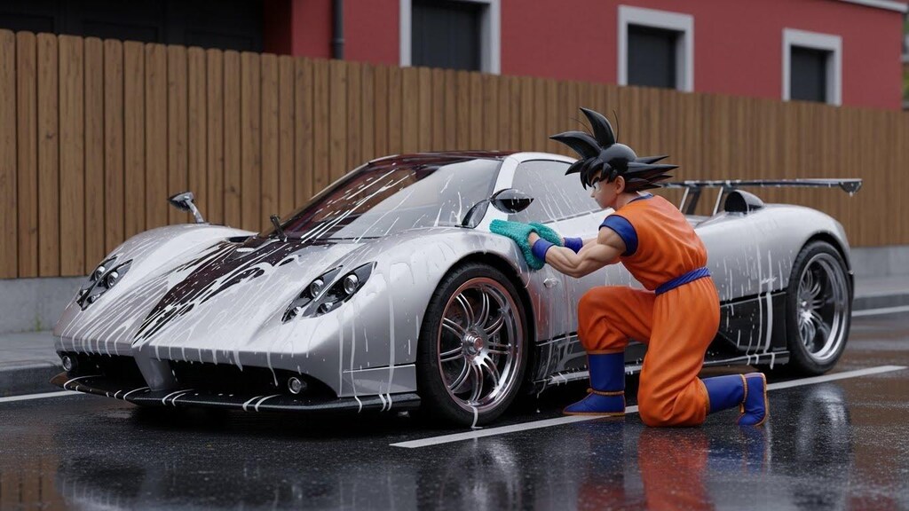 孫悟空がパガーニゾンダを洗う