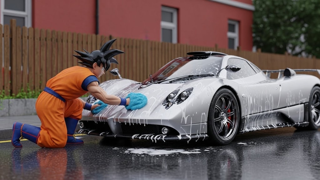 孫悟空がパガーニゾンダを洗う