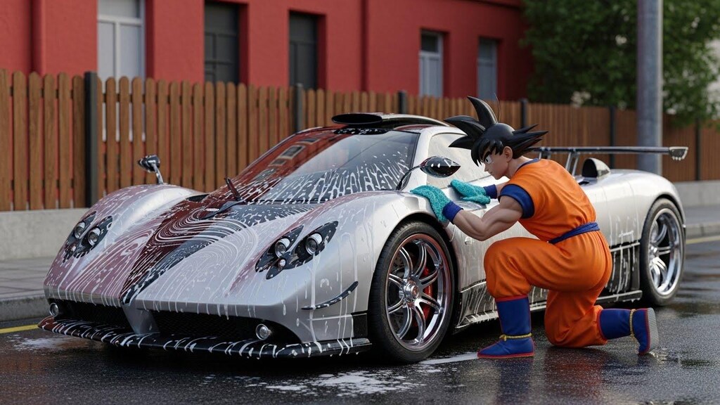 孫悟空がパガーニゾンダを洗う