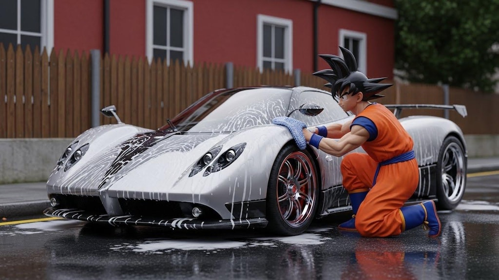 孫悟空がパガーニゾンダを洗う