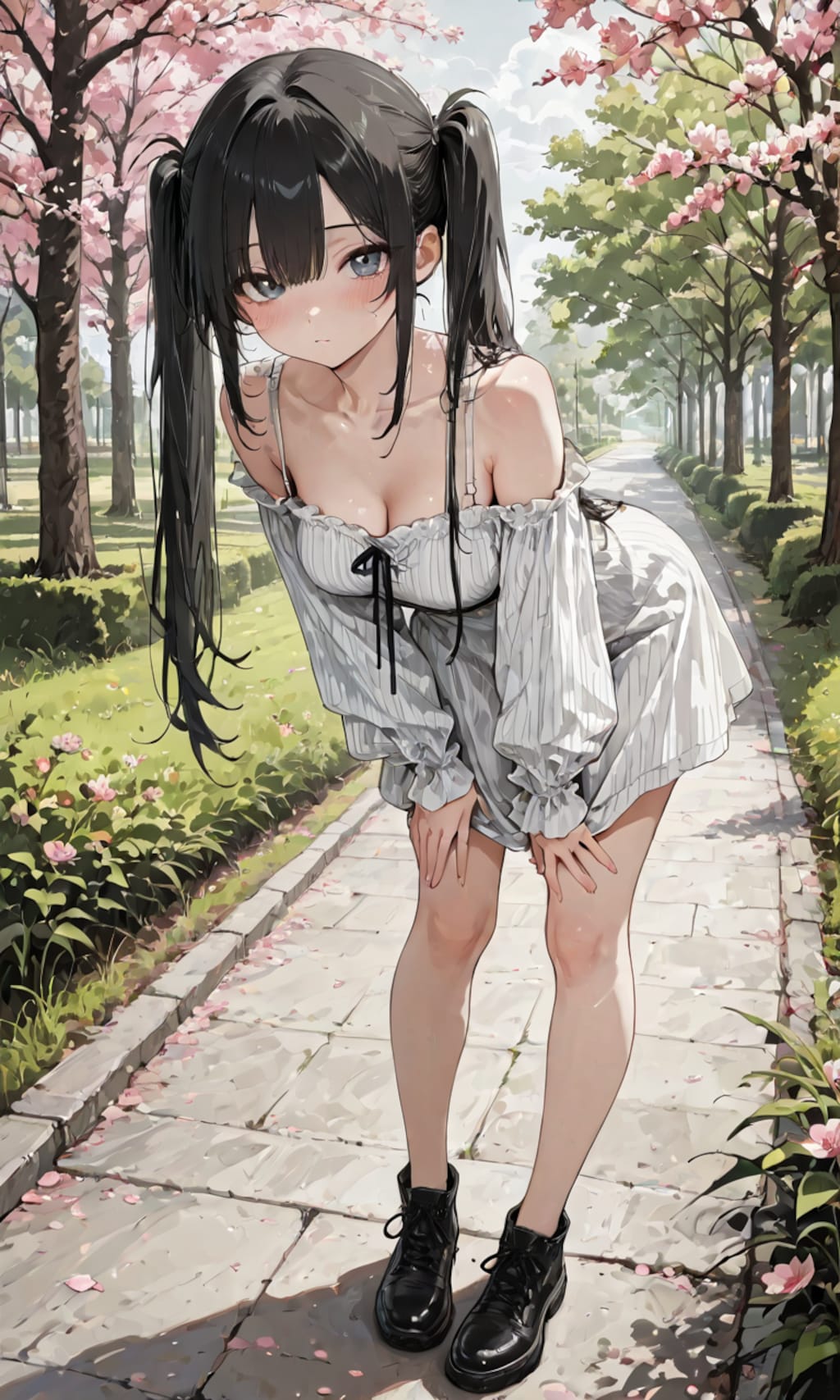 前屈みのオフショル娘